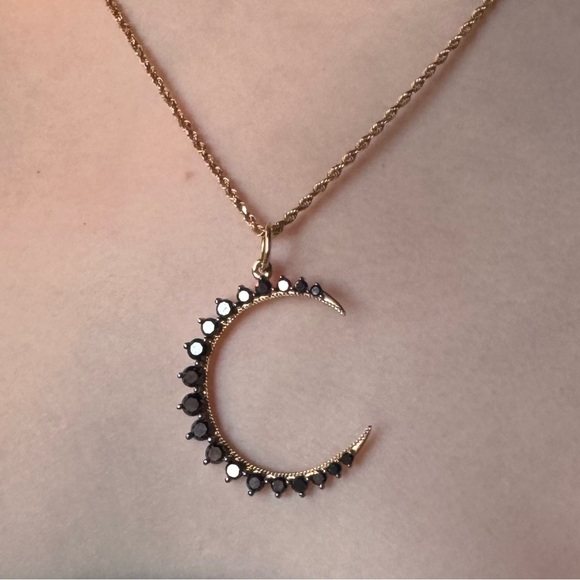 None Jewelry - 14k Gold and Black Diamond Moon Pendant